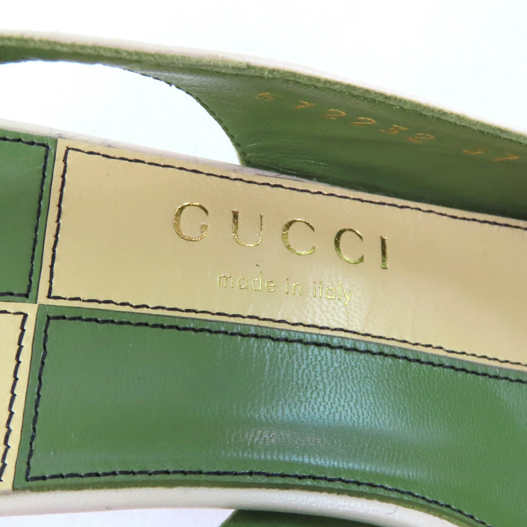Pristine GUCCI pumps Half Moon GG Backstrap Square Toe Ivory leather Women 37