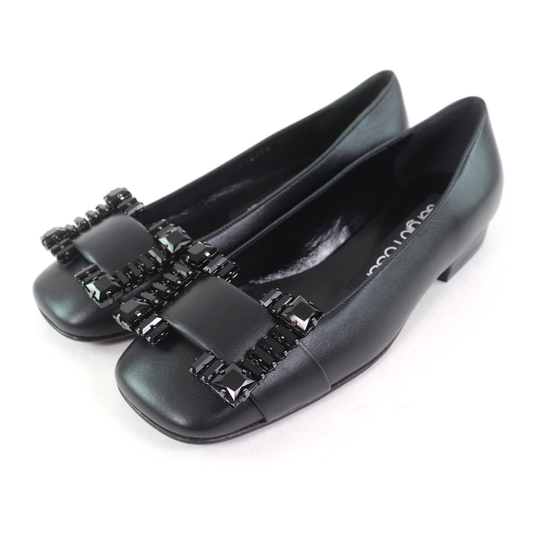 Pristine Sergio Rossi pumps SR PRINCE Jeweled square toe leather black leather 35 A92270