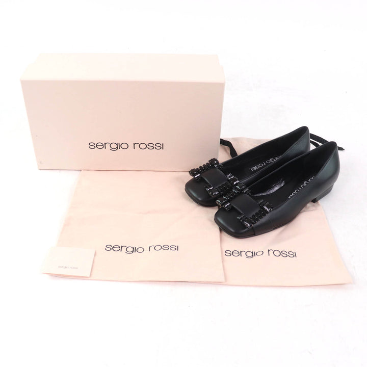 Pristine Sergio Rossi pumps SR PRINCE Jeweled square toe leather black leather