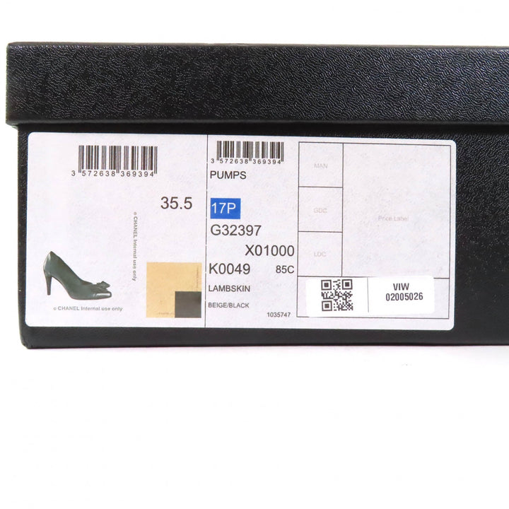 Pristine CHANEL pumps COCO MarkMetal Beige black leather 35.5 17P G32397