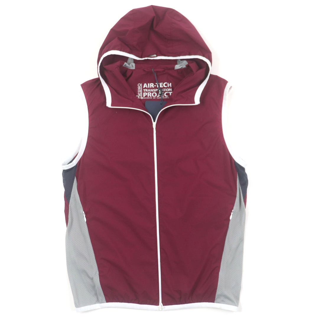 Pristine Herno Best AIR-TECH Hooded Mesh Zip-Up Gilet Red Nylon mens 46 GI0177U