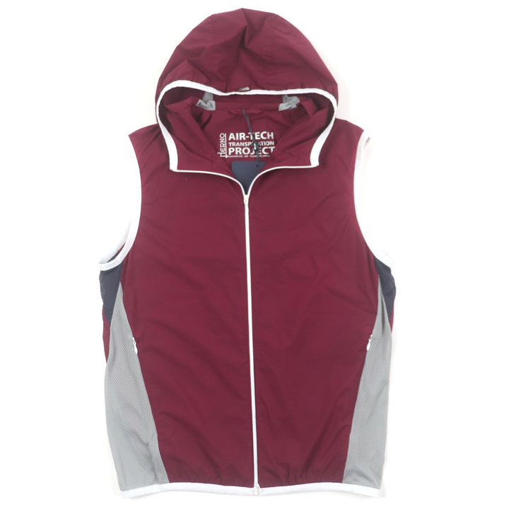 Pristine Herno Best AIR-TECH Hooded Mesh Zip-Up Gilet Red Nylon mens 46 GI0177U