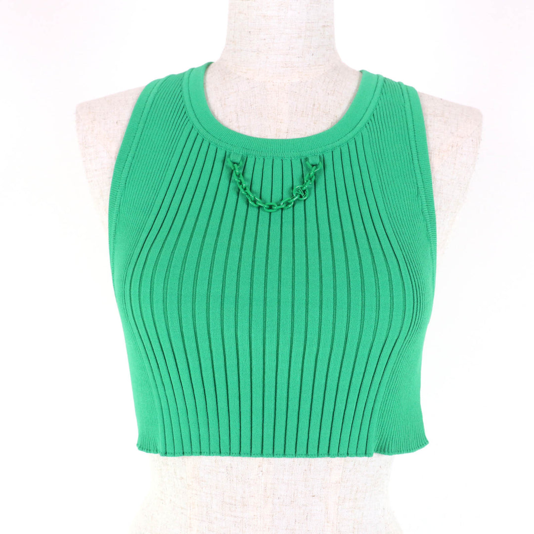 Pristine LOUIS VUITTON Tank top Cropped length Ribbed green Rayon Women XS