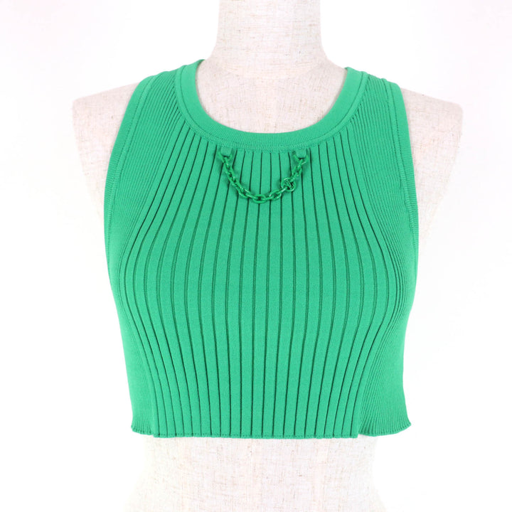 Pristine LOUIS VUITTON Tank top Cropped length Ribbed green Rayon Women XS