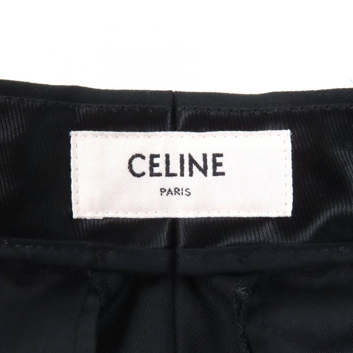 Excellent CELINE slacks Center press two-pleat wide pants black wool Women 34