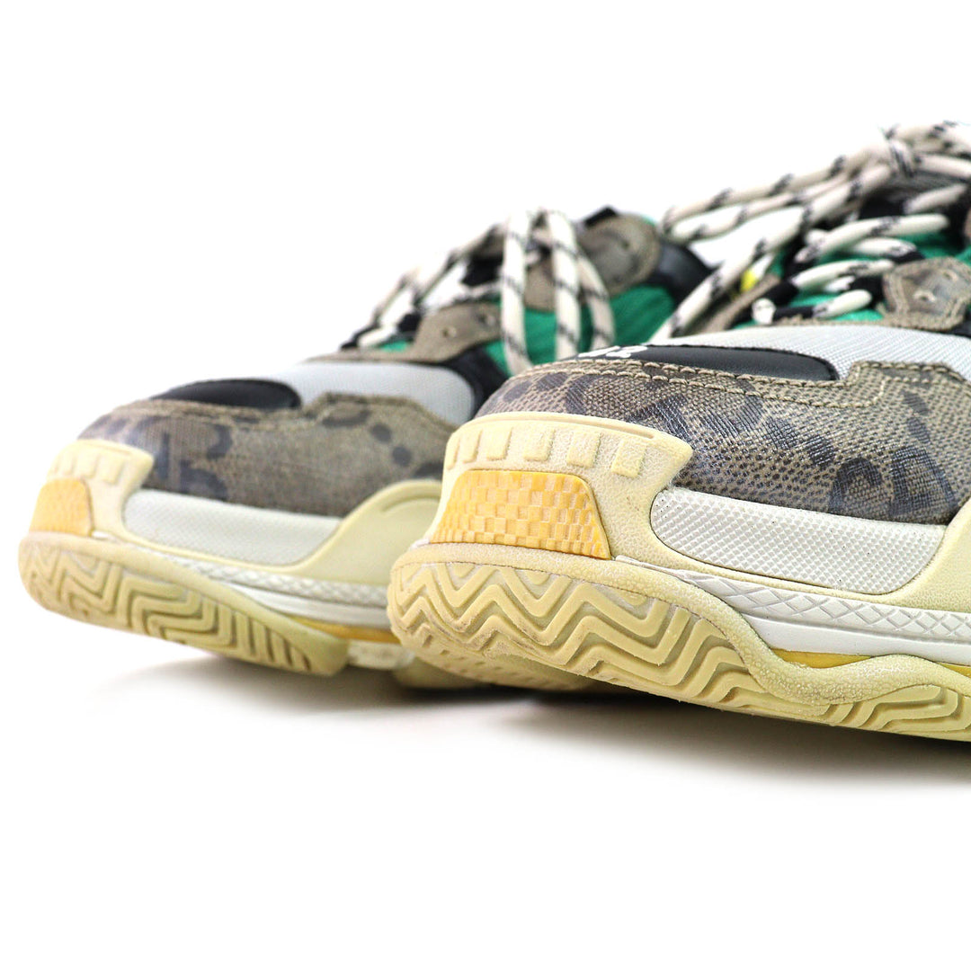 Great GUCCI×BALENCIAGA sneakers The Hacker Project Triple S beige green yellow mens