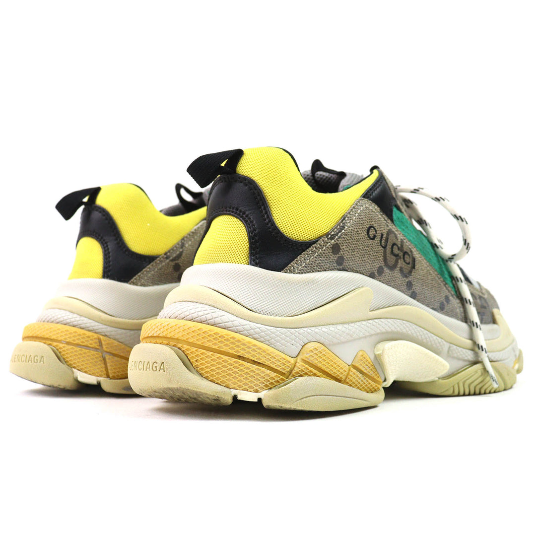 Great GUCCI×BALENCIAGA sneakers The Hacker Project Triple S beige green yellow mens