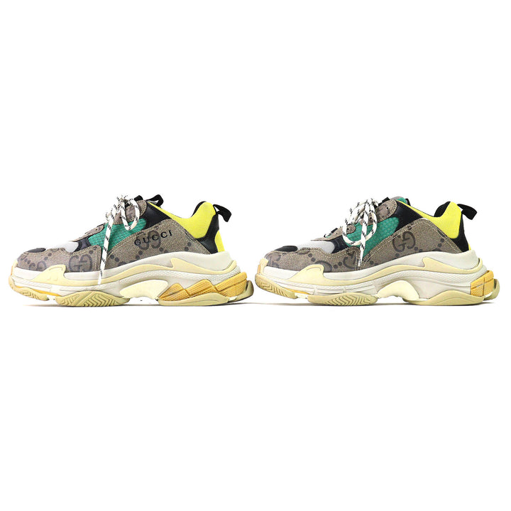 Great GUCCI×BALENCIAGA sneakers The Hacker Project Triple S beige green yellow mens