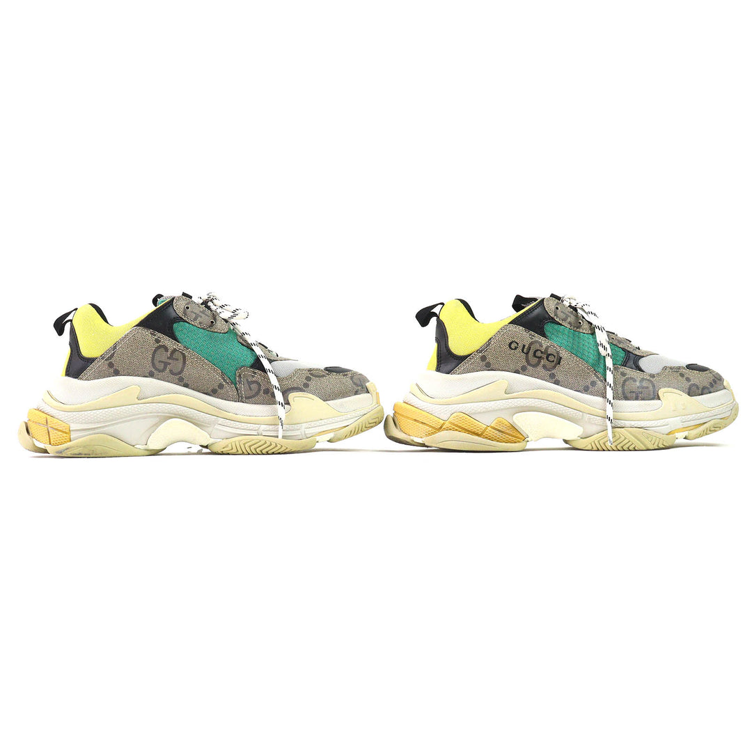 Great GUCCI×BALENCIAGA sneakers The Hacker Project Triple S beige green yellow mens