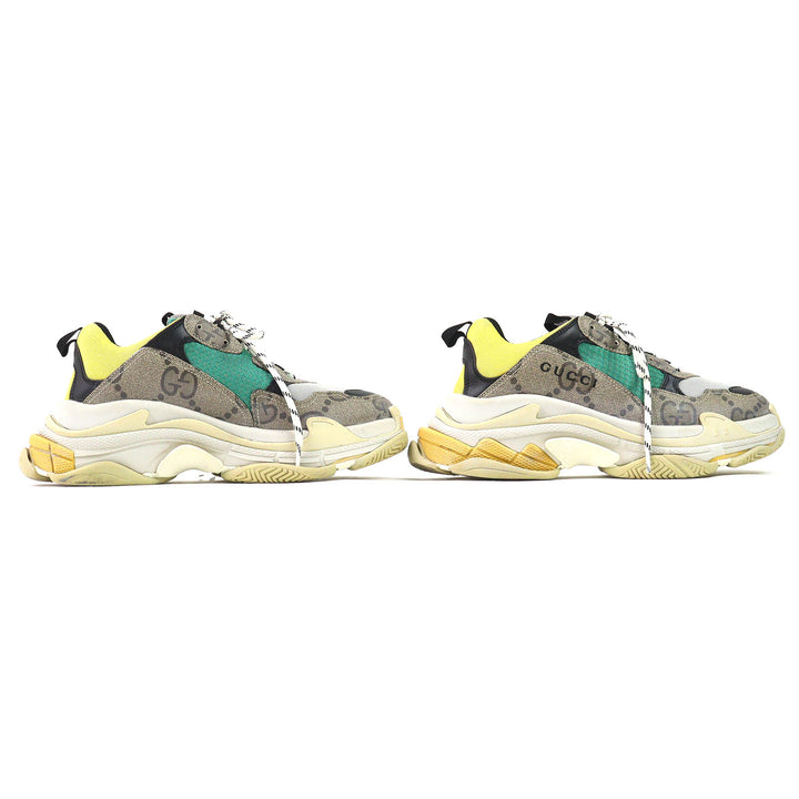 Great GUCCI×BALENCIAGA sneakers The Hacker Project Triple S beige green yellow mens