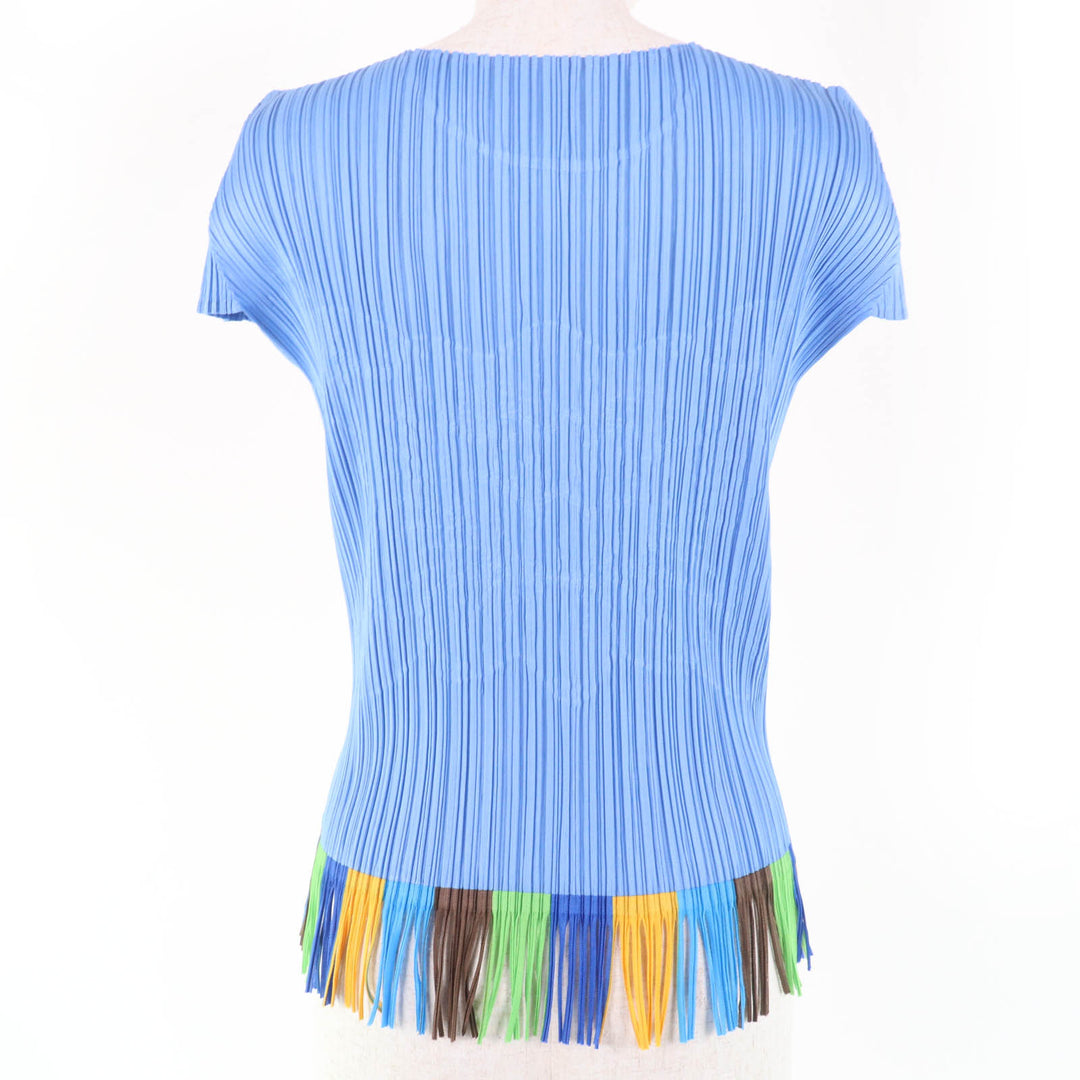 Excellent PLEATS PLEASE T-shirt Tropical Flower with Fringe Blue Women 3