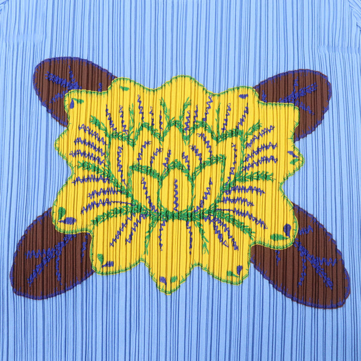 Excellent PLEATS PLEASE T-shirt Tropical Flower with Fringe Blue Women 3
