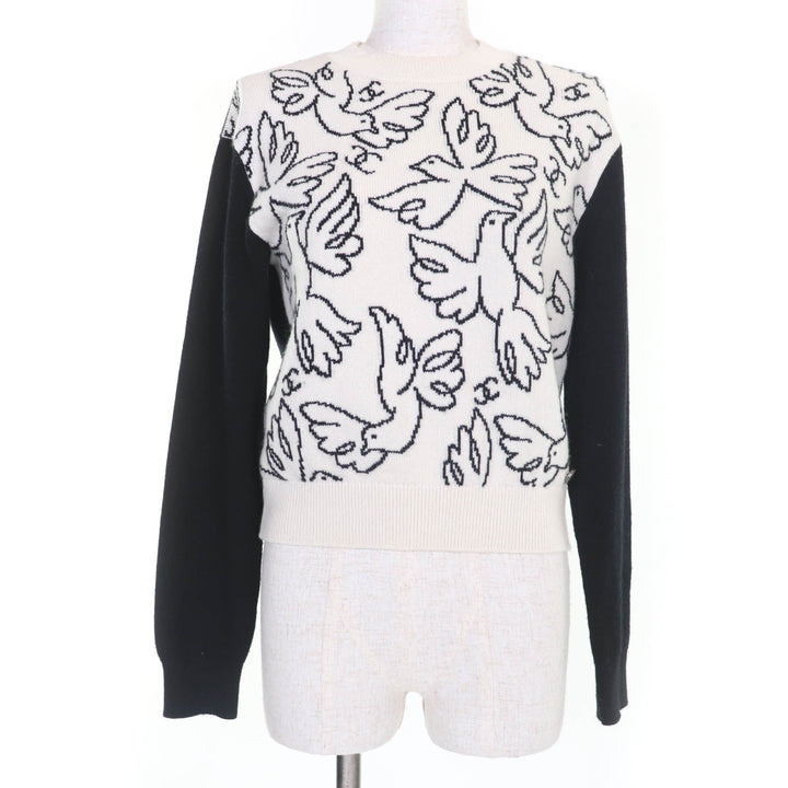 Great CHANEL knit COCO Mark long sleeves white cashmere Women 34 22C P72116K10346