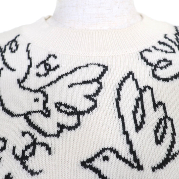 Great CHANEL knit COCO Mark long sleeves white cashmere Women 34 22C P72116K10346
