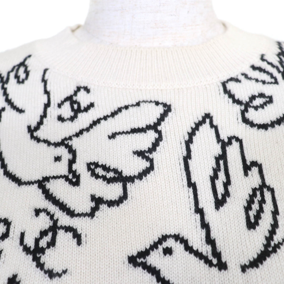 Great CHANEL knit COCO Mark long sleeves white cashmere Women 34 22C P72116K10346