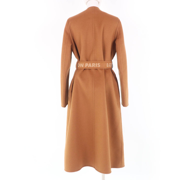 LOUIS VUITTON coat Monogram lining Belted No collar Long length wool Women 36