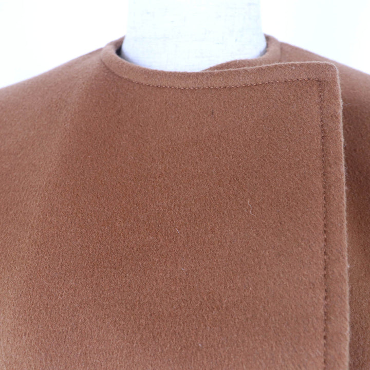 LOUIS VUITTON coat Monogram lining Belted No collar Long length wool Women 36
