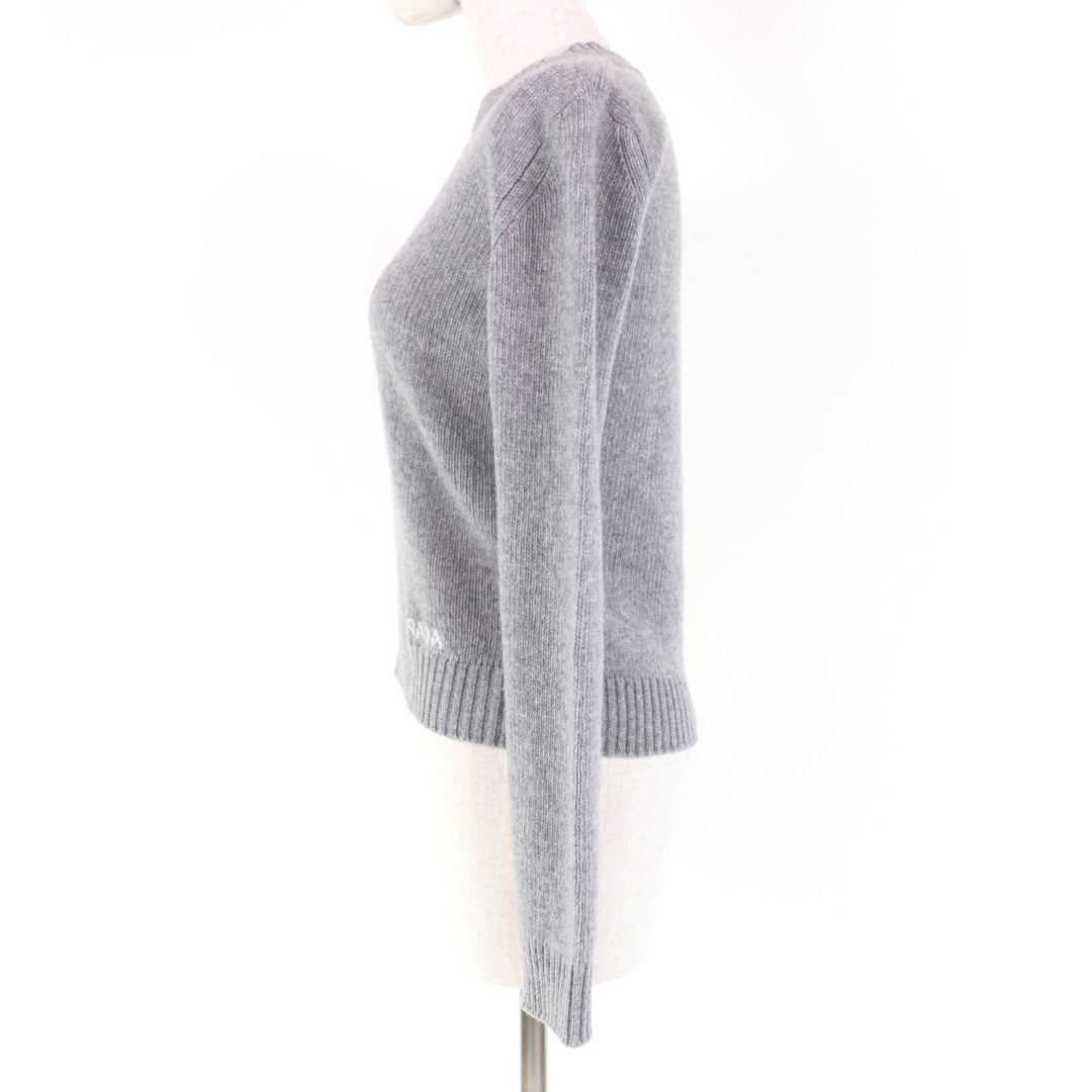 Great PRADA knit Logo design long sleeve gray Virgin wool Women 38 P24M2H
