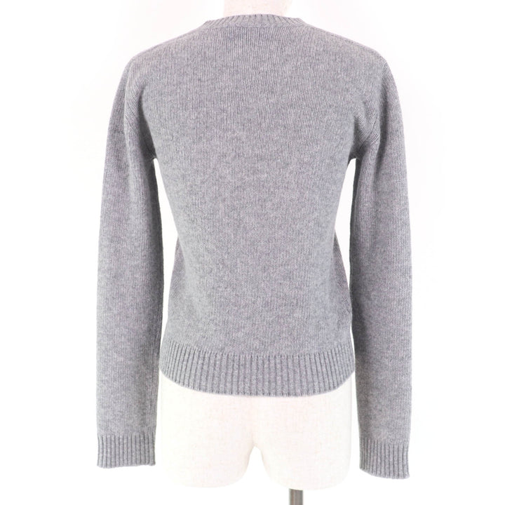 Great PRADA knit Logo design long sleeve gray Virgin wool Women 38 P24M2H