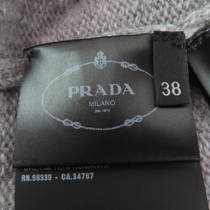 Great PRADA knit Logo design long sleeve gray Virgin wool Women 38 P24M2H