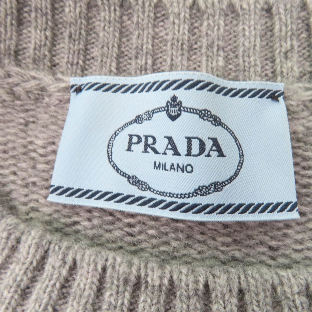 Great PRADA knit Logo design long sleeve gray Virgin wool Women 38 P24M2H