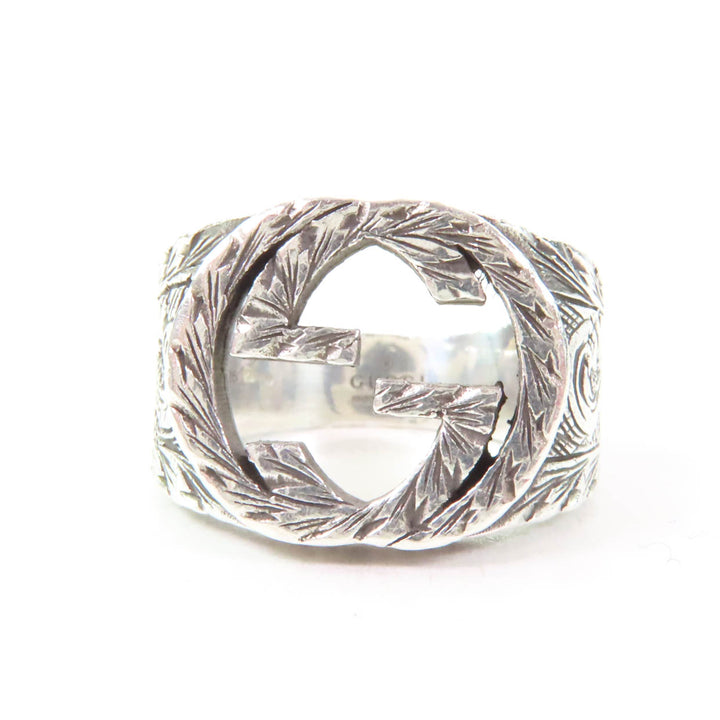 Great GUCCI Ring Interlocking G Arabesque Silver AG925 Women 9 455302