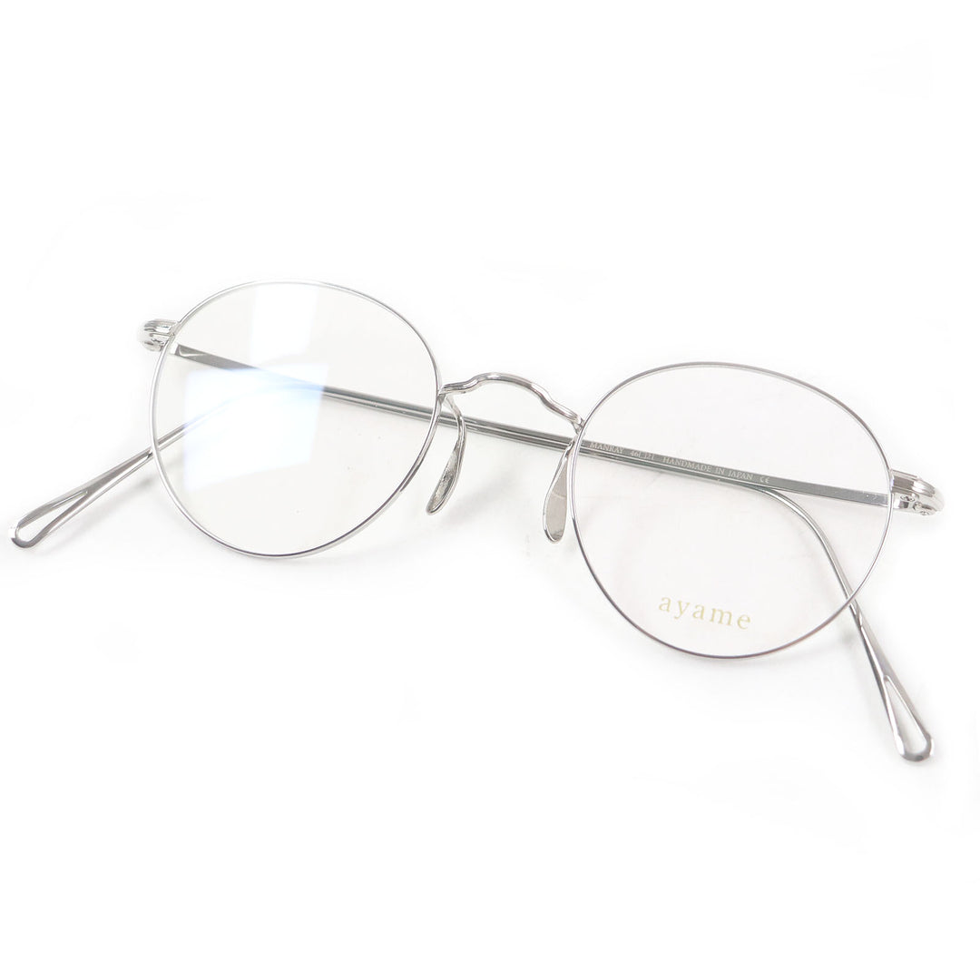 Excellent ayame Glasses MANRAY Boston Frame Silver mens