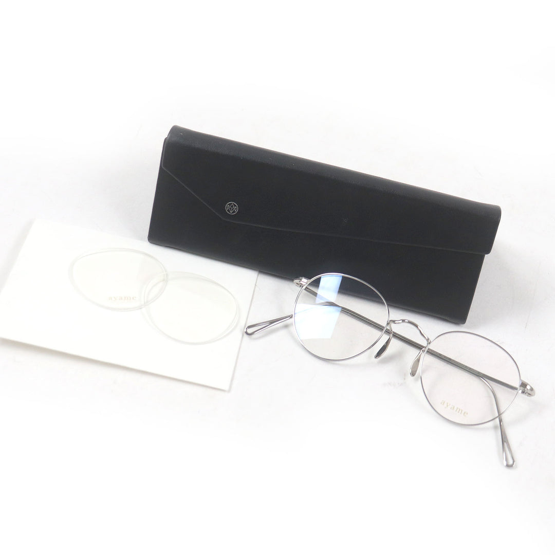 Excellent ayame Glasses MANRAY Boston Frame Silver mens