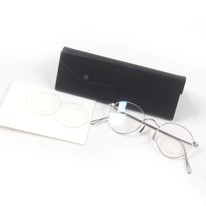 Excellent ayame Glasses MANRAY Boston Frame Silver mens