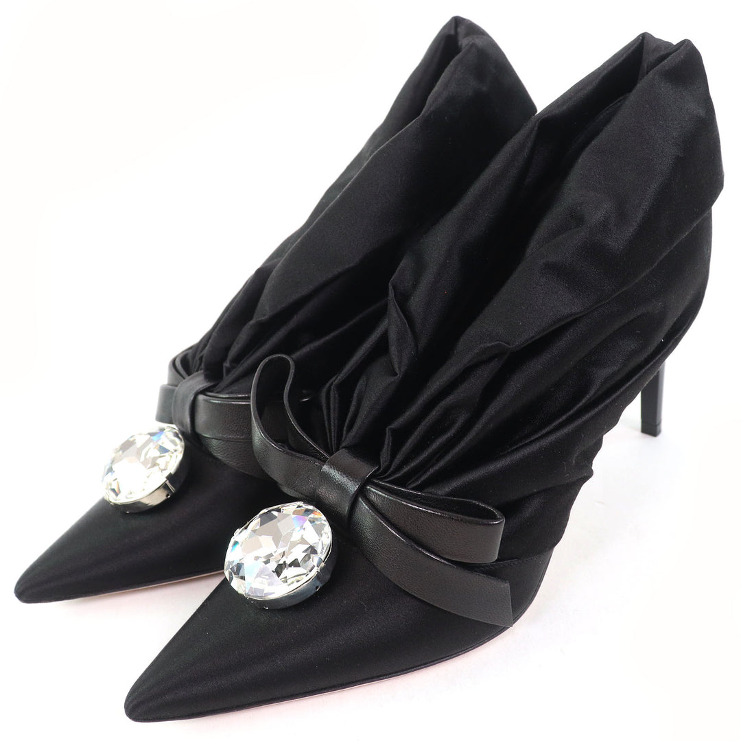 Excellent MIUMIU pumps With beaded ribbon black Satin Women 36