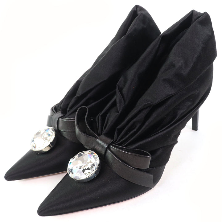 Excellent MIUMIU pumps With beaded ribbon black Satin Women 36