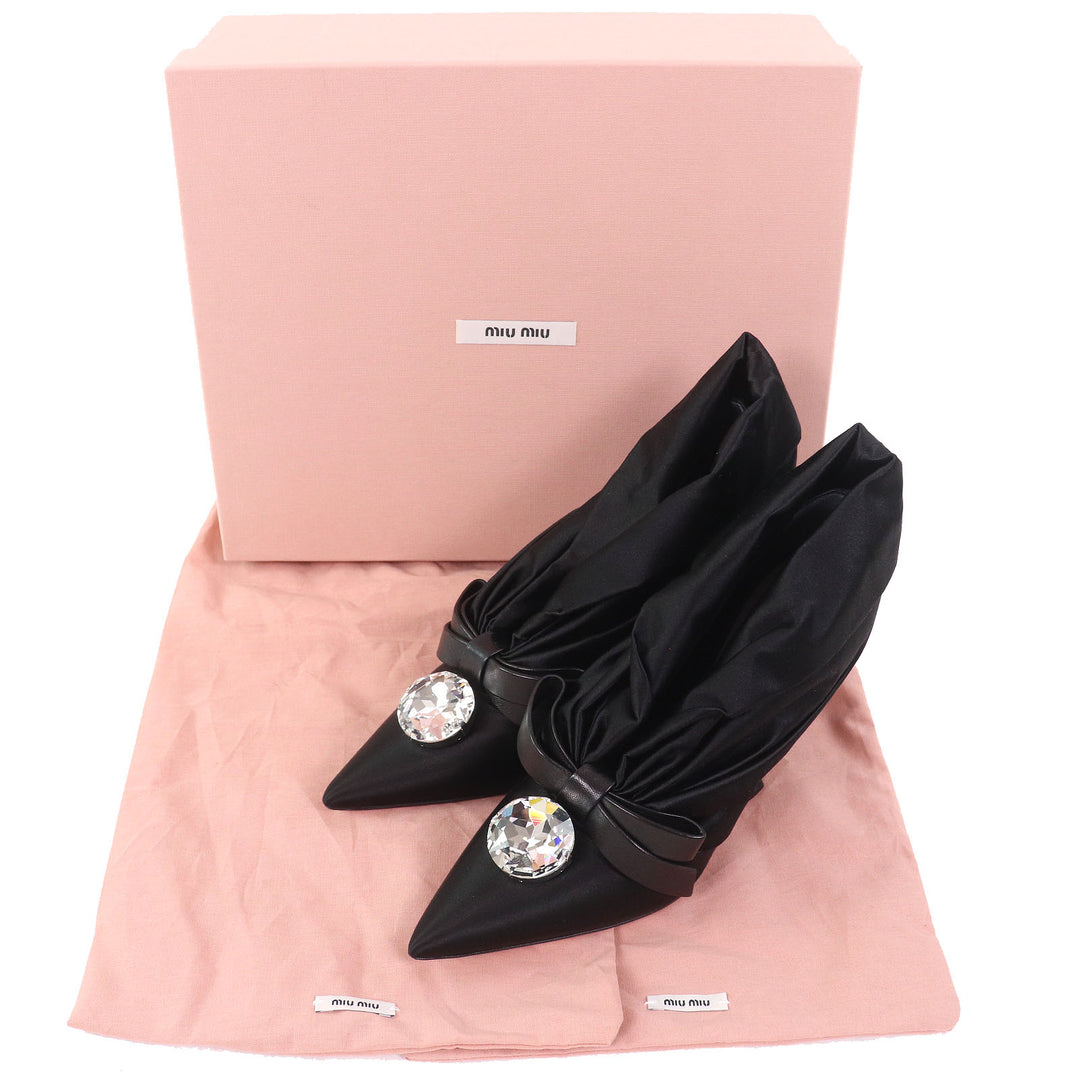 Excellent MIUMIU pumps With beaded ribbon black Satin Women 36
