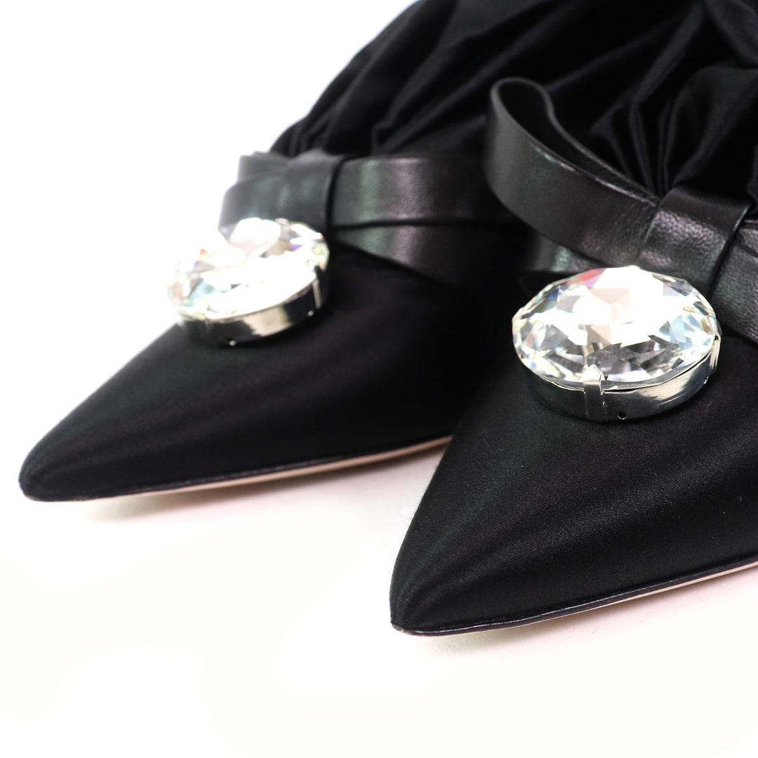 Excellent MIUMIU pumps With beaded ribbon black Satin Women 36