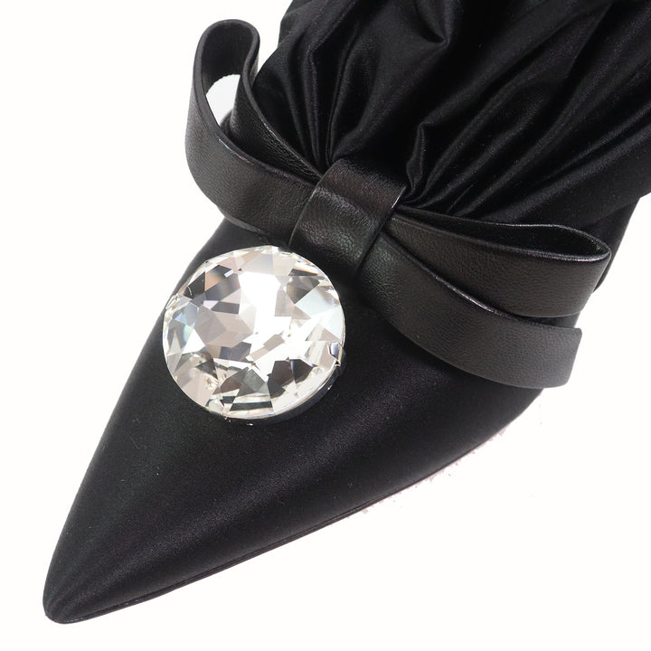 Excellent MIUMIU pumps With beaded ribbon black Satin Women 36