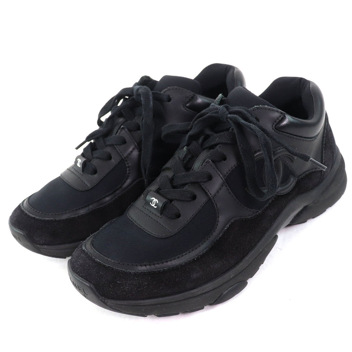 Great CHANEL sneakers All black Suede leather Women 36.5 G33745