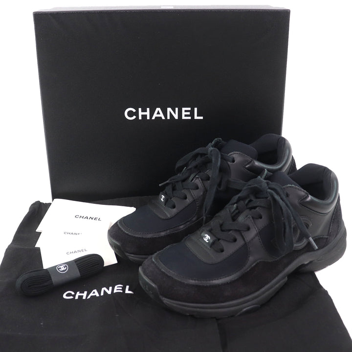 Great CHANEL sneakers All black Suede leather Women 36.5 G33745