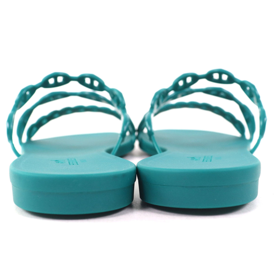 Pristine HERMES Sandals Riverage Shane Dunkle Flat green rubber Women 35