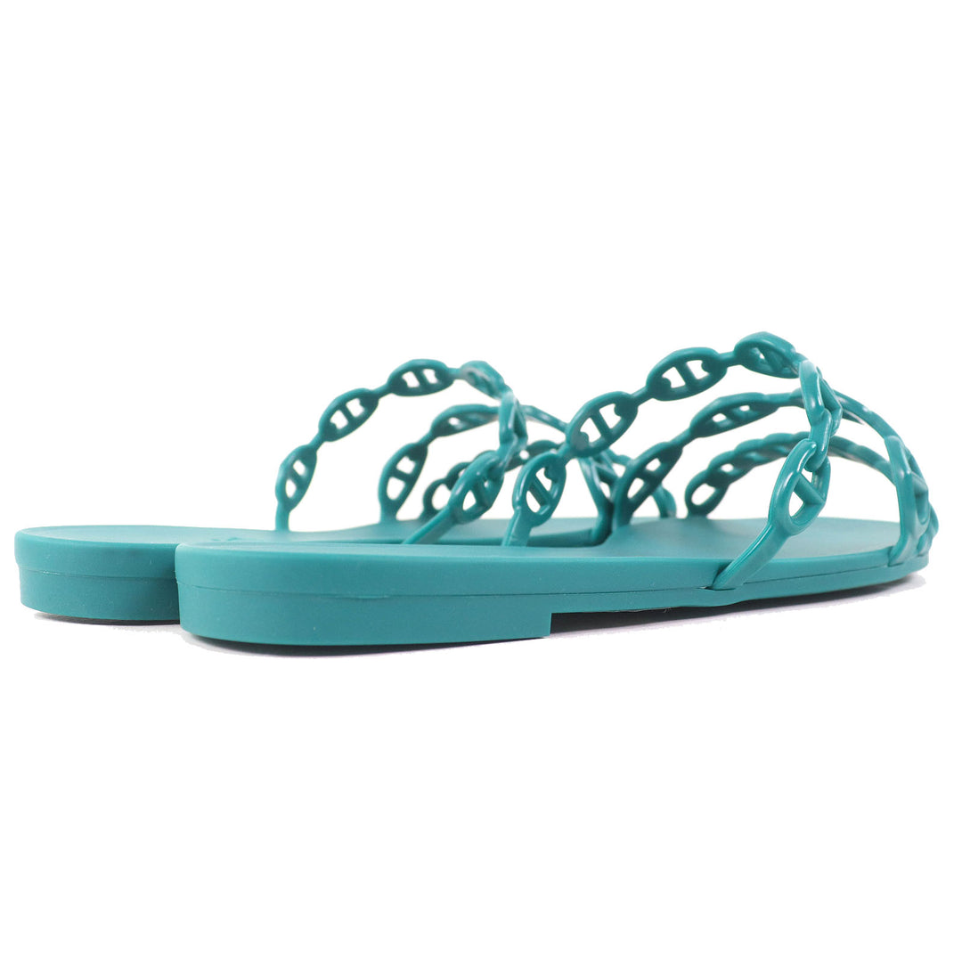 Pristine HERMES Sandals Riverage Shane Dunkle Flat green rubber Women 35