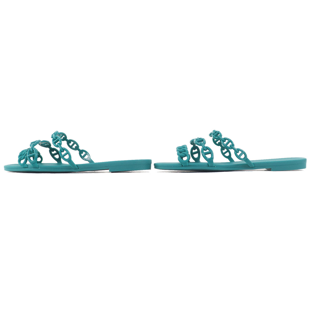 Pristine HERMES Sandals Riverage Shane Dunkle Flat green rubber Women 35