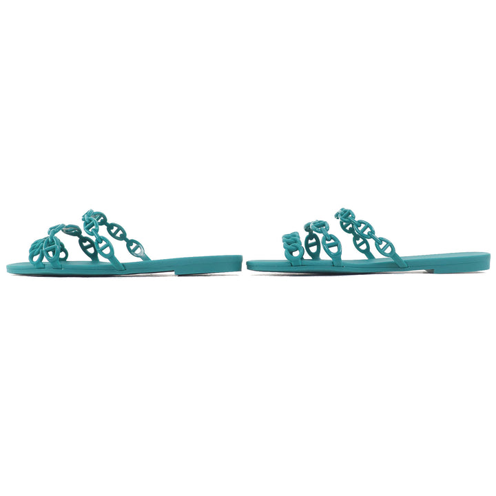 Pristine HERMES Sandals Riverage Shane Dunkle Flat green rubber Women 35