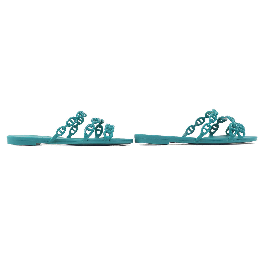 Pristine HERMES Sandals Riverage Shane Dunkle Flat green rubber Women 35