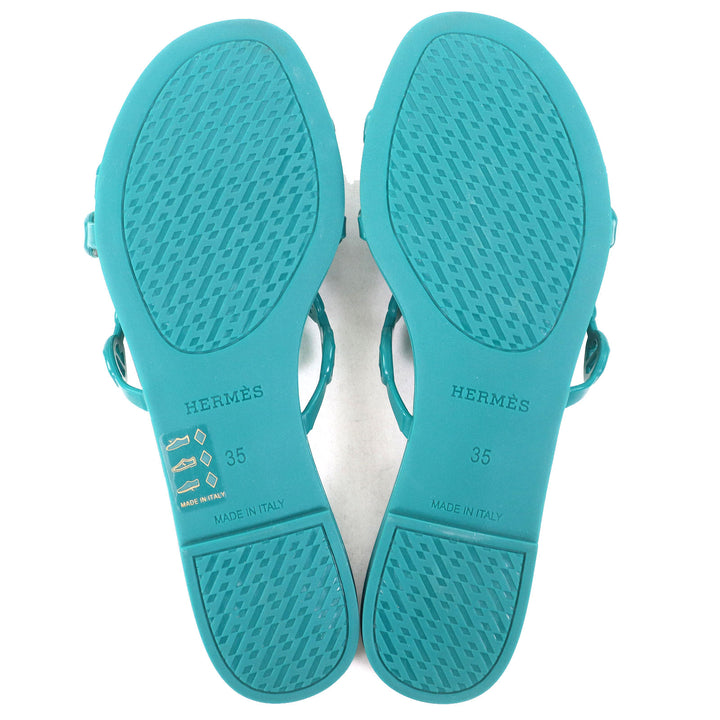 Pristine HERMES Sandals Riverage Shane Dunkle Flat green rubber Women 35
