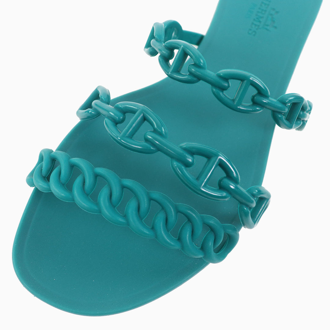 Pristine HERMES Sandals Riverage Shane Dunkle Flat green rubber Women 35