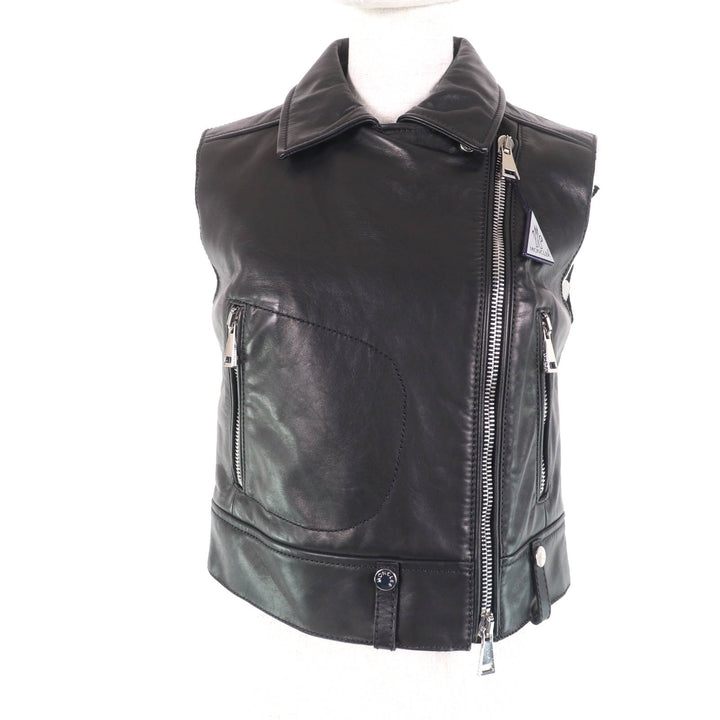 Pristine MONCLER Down vest RODEIA ZIP UP LEATHER VEST DOWN WITH LOGO BUTTON