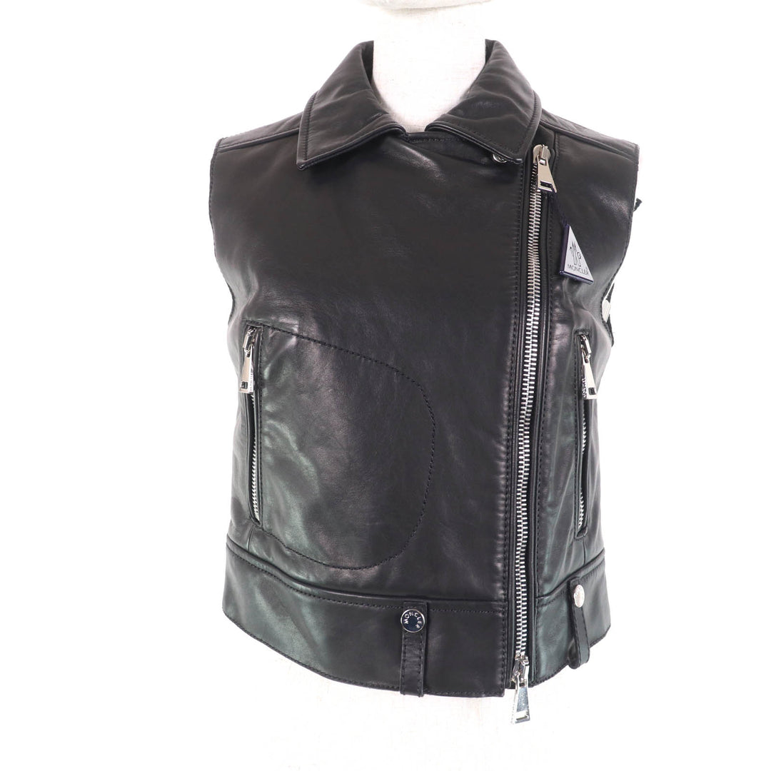 Pristine MONCLER Down vest RODEIA ZIP UP LEATHER VEST DOWN WITH LOGO BUTTON Women 0