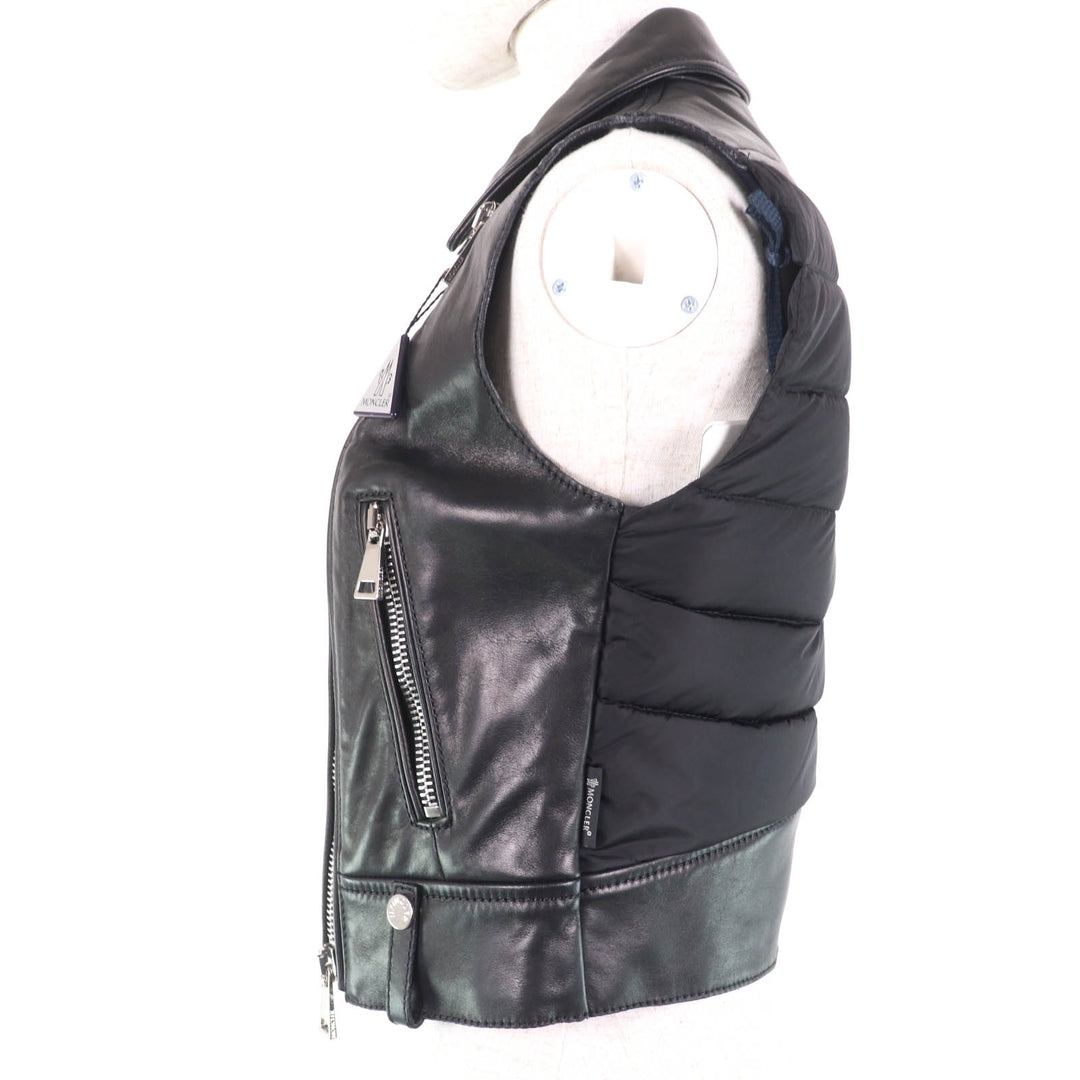 Pristine MONCLER Down vest RODEIA ZIP UP LEATHER VEST DOWN WITH LOGO BUTTON