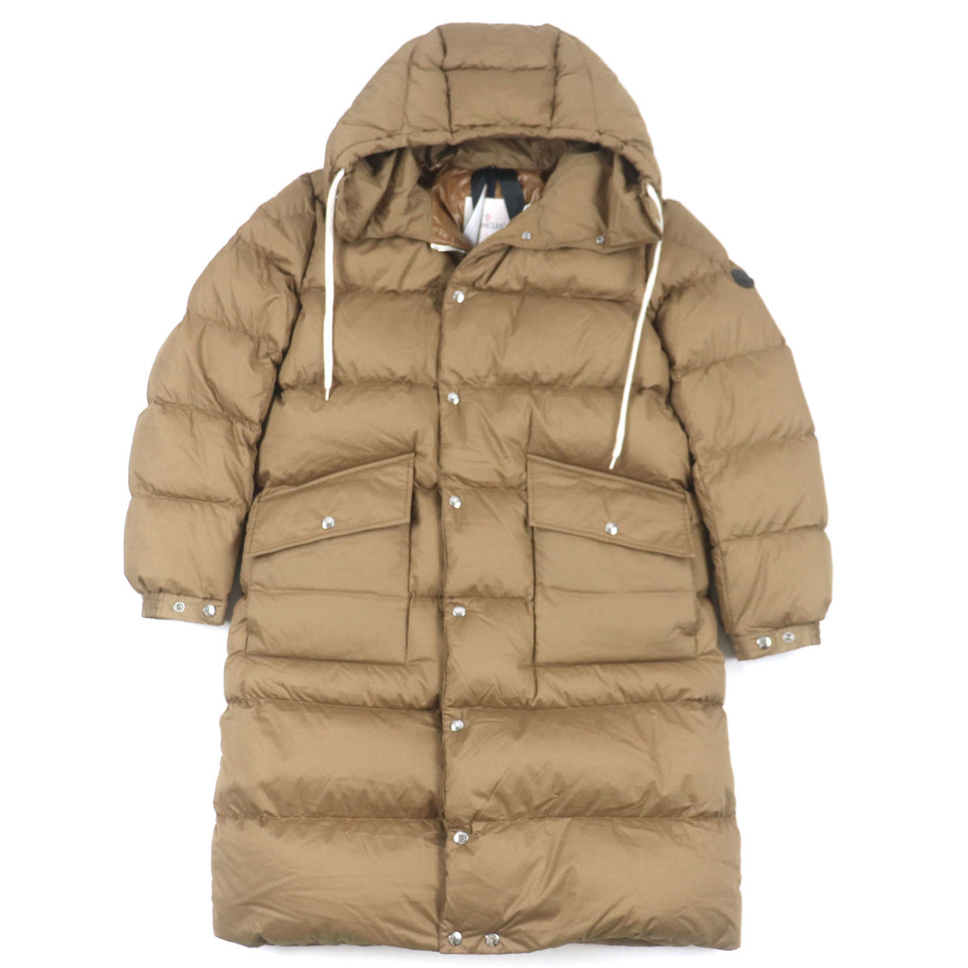 Great MONCLER down coat ROUBAUD with hood and leather patch Brown cotton mens 1