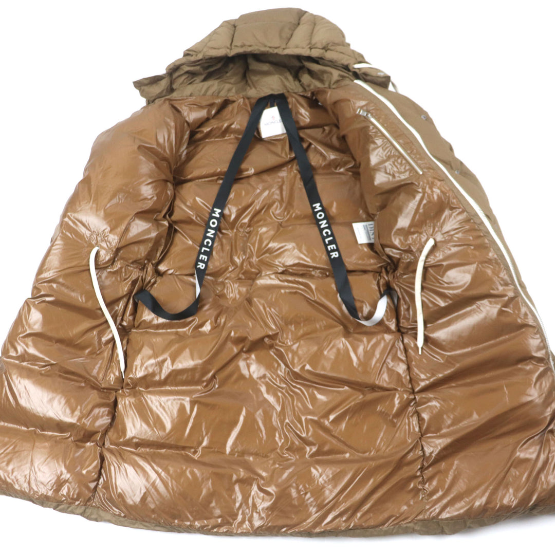 Great MONCLER down coat ROUBAUD with hood and leather patch Brown cotton mens 1