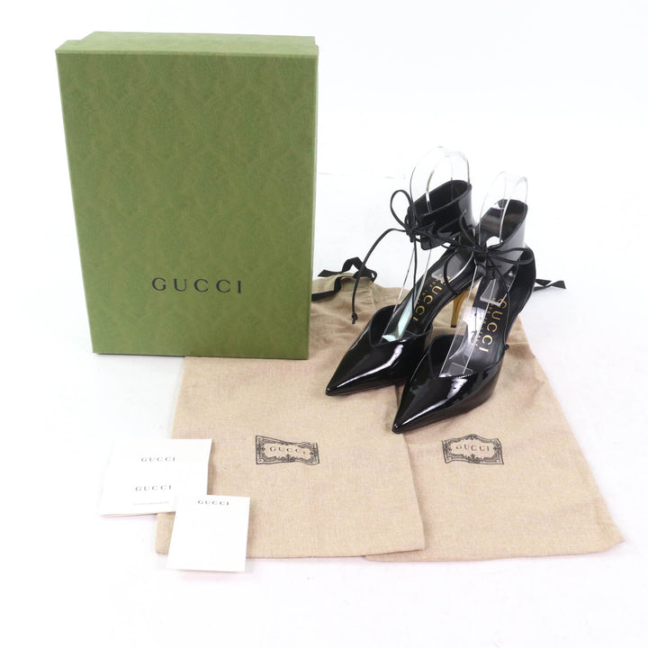 Pristine GUCCI pumps Pointed toe black Patent leather Women 36 721045