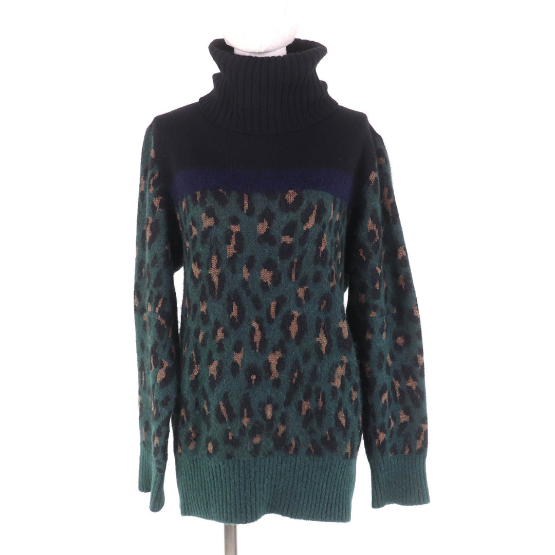 Excellent Sacai knit Leopard Pattern Turtleneck Long Sleeve Multi wool Women 1 19-04555
